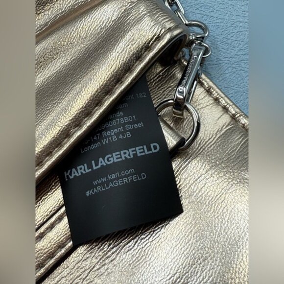 🆕 KARL LAGERFELD PARIS 🧿 NWT K/Kushion Crossbody Wallet, Champagne Metallic - Picture 12 of 15